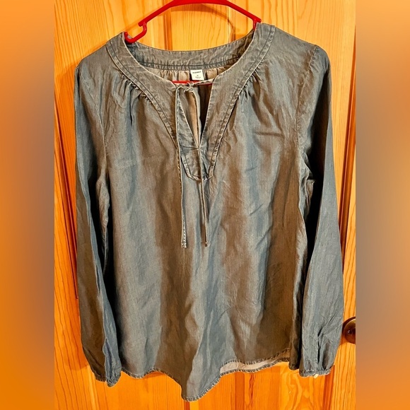 Old Navy Women's Blue Long Sleeve Top Size M Chambray Tie Front Closure VTG Boho - Picture 5 of 12